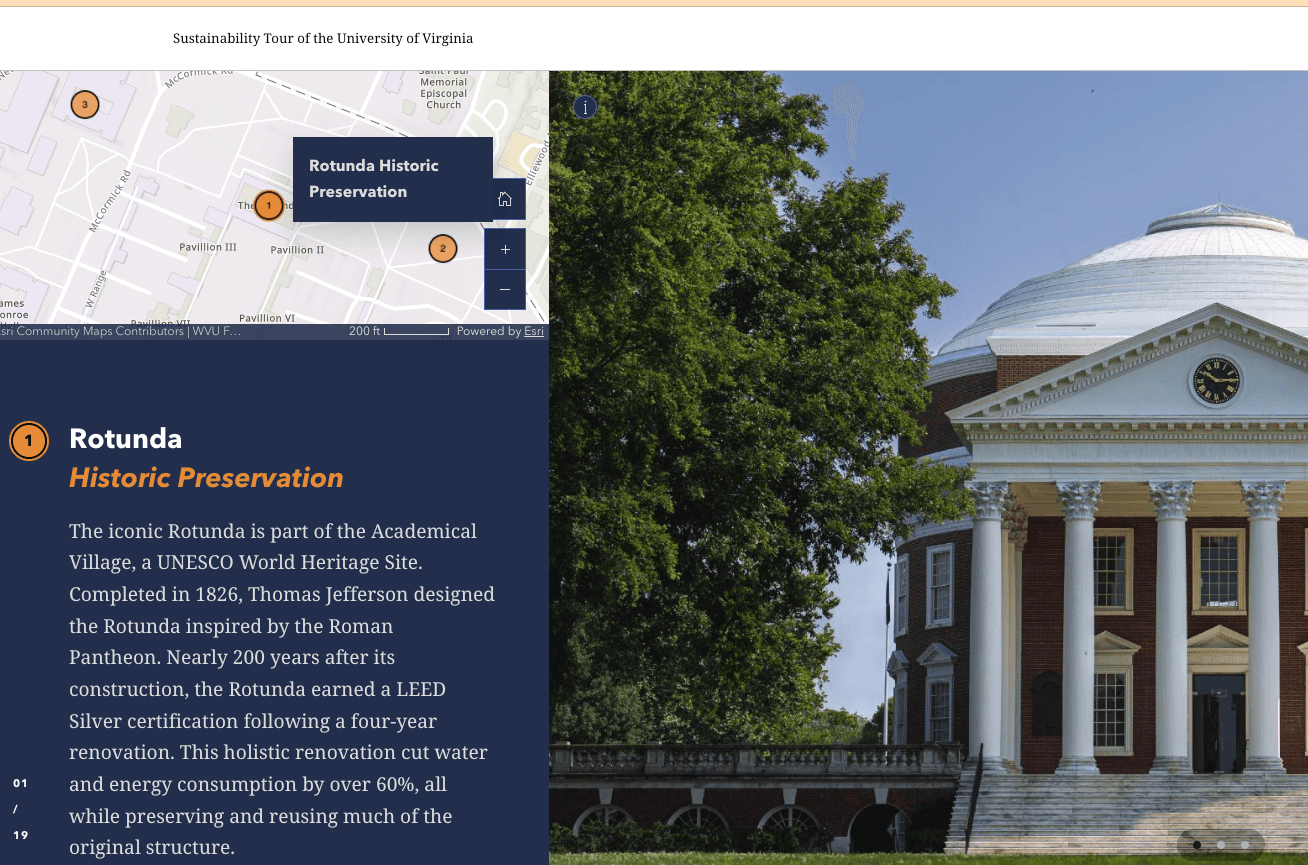 Sustainability Tour of the University of Virginia StoryMap preview
